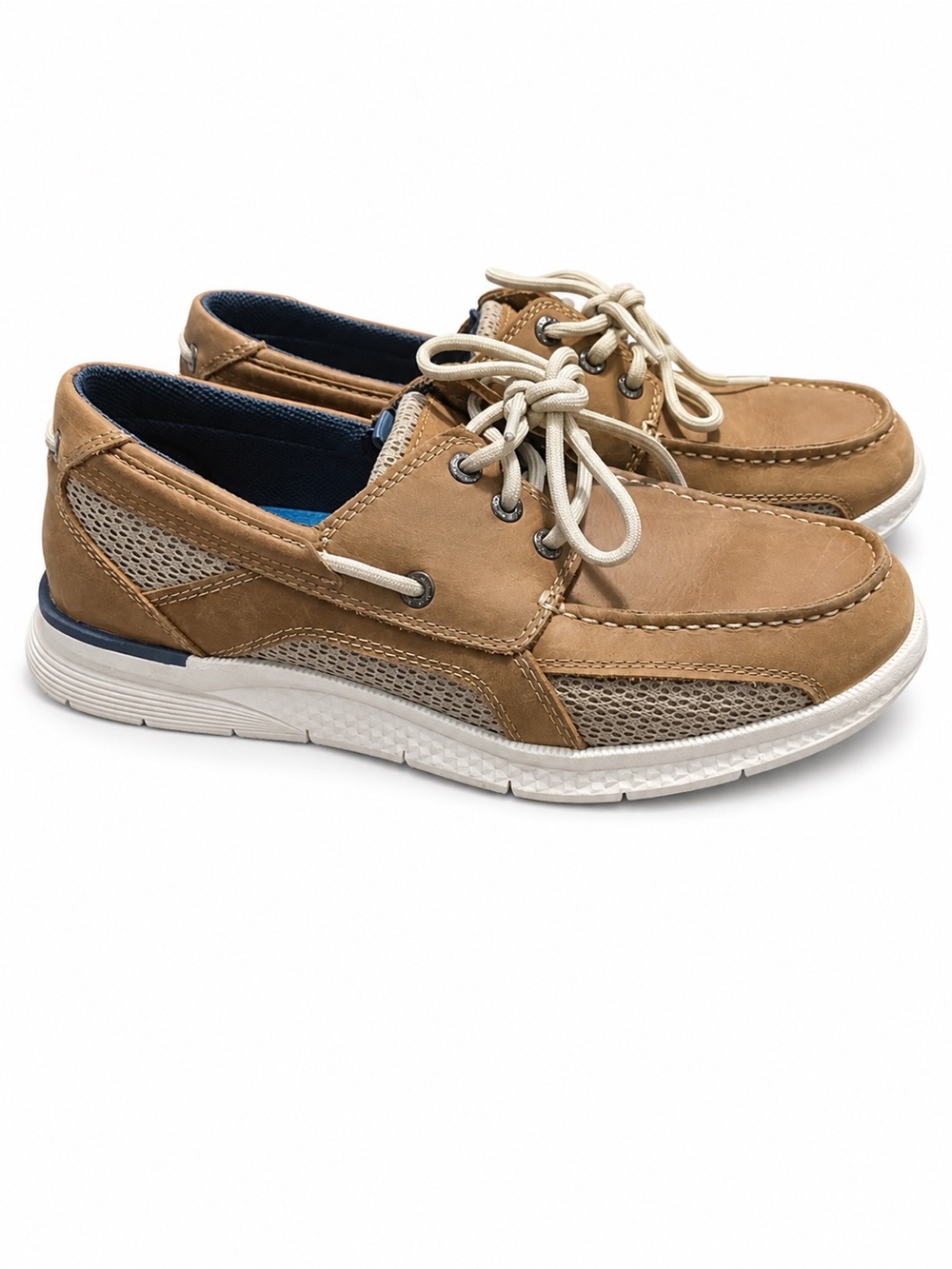 Men's Casual Tan Boat Shoes with Breathable Mesh